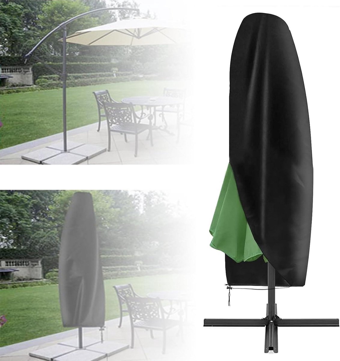 Waterdichte Grote Parasol Cover - Beschermende Banana Cantilever - Met Rits - Voor Tuin Paraplu - 280X30X80/46cm Zwart Parasol Protective Cover