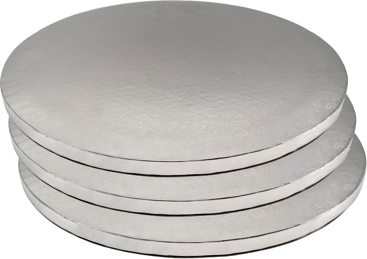 Cake-drum stabiel rond Ø 30 cm 12 cm hoog taartbord - herbruikbaar - zilver - taartplaat