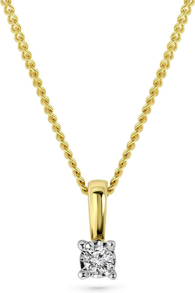 Miore Pure Collier Ketting Dames - 9 Karaat - Kleur Geelgoud - Met Diamanten - Met Hanger - 45 cm