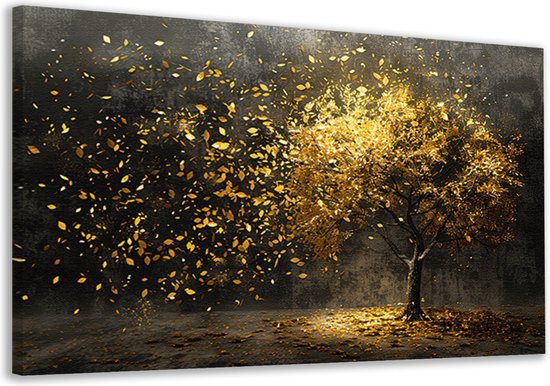 Boom portret - Natuur wanddecoratie - Canvas schilderijen gouden bladeren - Muurdecoratie luxe - Schilderijen op canvas - Wanddecoratie woonkamer - Canvas 150x100 cm