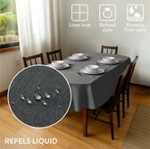JEMIDI Nappe/Nappe de jardin effet lotus Nappe aspect lin Housse anti-taches de lin - Anthracite - Forme Ovale - Dimension 130x220