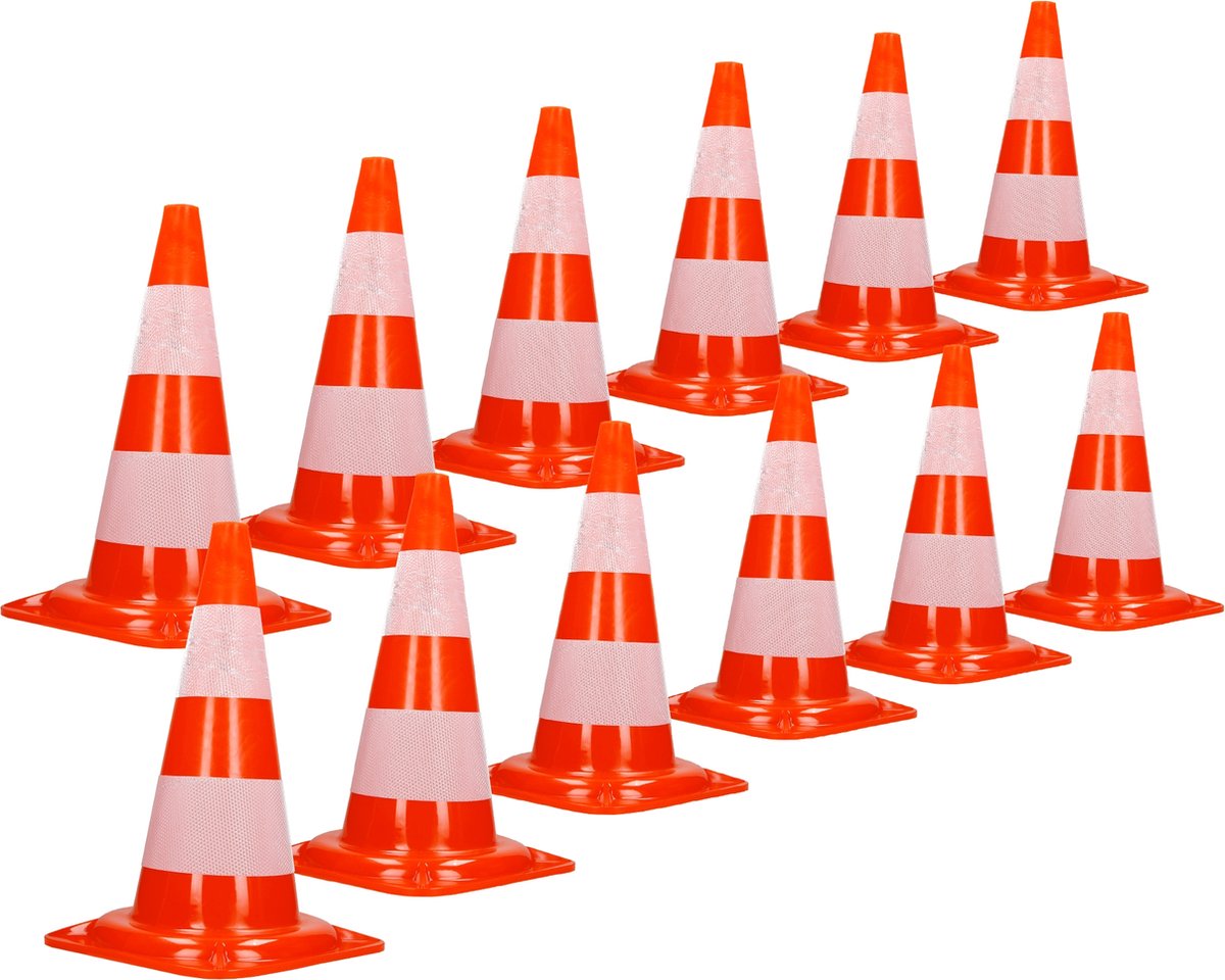 Set van 12 verkeerskegels waarschuwingskegels verkeerskegels 47 cm oranje/wit