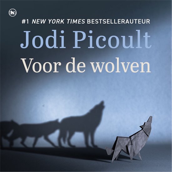 Boek "Voor de wolven" door Jodi Picoult. Een origami wolf staat voor de schaduwen van wolven.