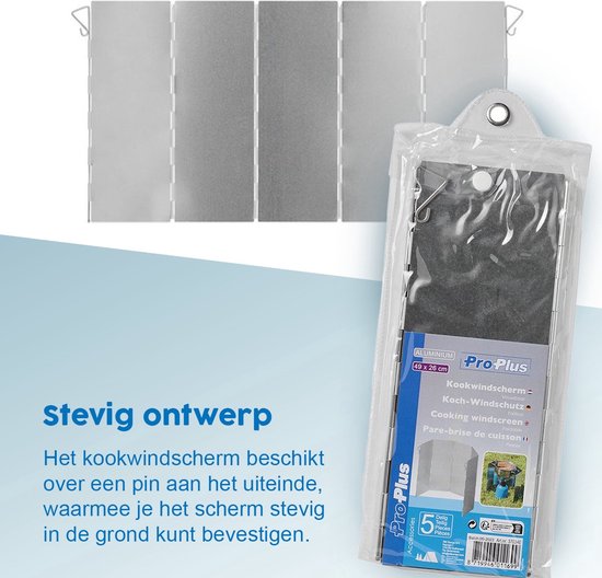 ProPlus Windvrij Kookscherm - 49x26cm - 5 delig - Anti-spatscherm - Vlambeveiligers - Campingscherm - Gasbrandschild - Warmtebeheerscherm - Buitenkeuken - Campingaccessoires van ProPlus — afbeelding 4