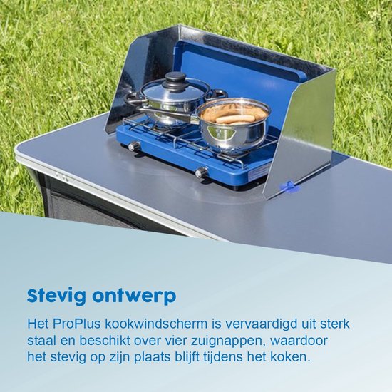 ProPlus Windvrij Kookscherm - 73x24cm - 3 delig - Aluminium - Inclusief zuignappen - Anti-spatscherm - Vlambeveiligers - Campingscherm - Gasbrandschild - Warmtebeheerscherm - Buitenkeuken - Campingaccessoires van ProPlus — afbeelding 4