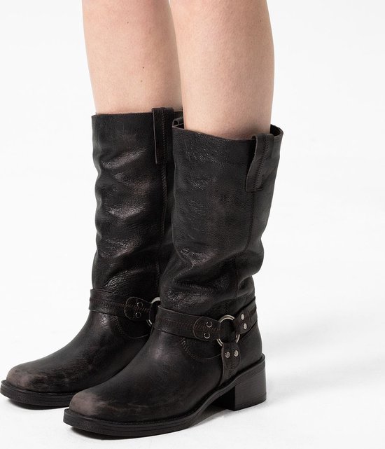 Manfield Dames Grijze leren biker boots Maat 36 bol
