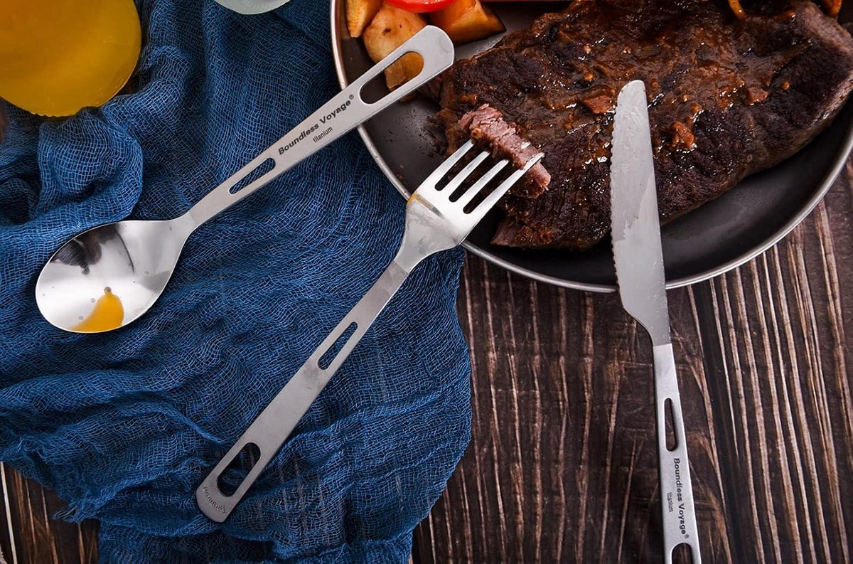 Boundless Voyage Ensemble De Couverts Pliants En Titane Ultra Légers Avec Cuillère, Fourchette, Couteau, Baguettes, Couverts Pour Usage Domestique, Voyage, Camping, Randonnée (couteau, Cuillère