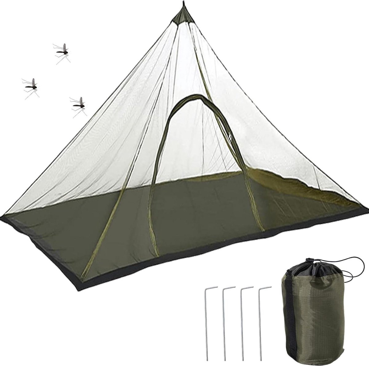 Klamboe met ritssluiting Compact 220 x 120 x 100 cm Licht Waterdicht Reizen Buiten Draagtas Kamperen Groen