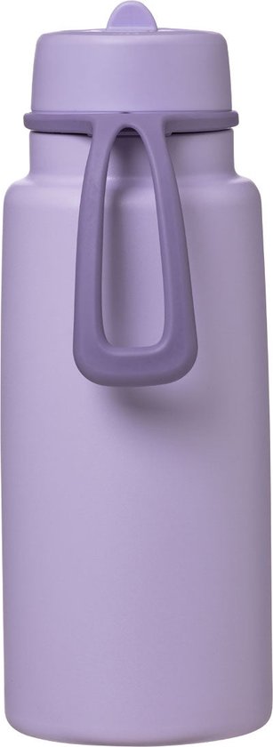 Gourde lilas avec une boucle de transport et un bouchon à vis.