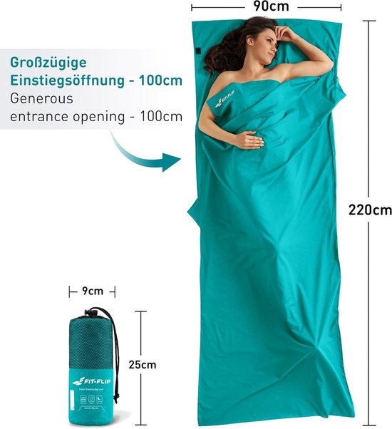 Ultralichte huttenslaapzak katoen - dunne reisslaapzak voor wandelen - compact & zijdezacht - lakenzak 325g met kussencompartiment van Paractim. — afbeelding 2