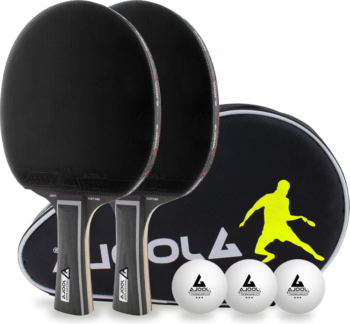 Tafeltennisset Duo PRO 2 tafeltennisbatjes - 3 tafeltennisballen - tafeltennishoes zwart - complete set