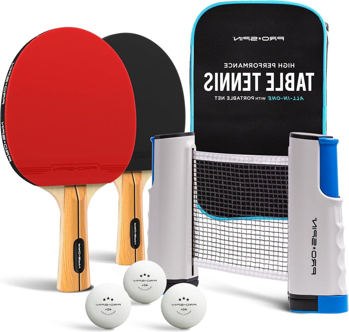All-in-One Draagbare Tafeltennis Set - Verplaatsbaar Tafeltennisnet - Tafeltennis Batjes - Ping Pong Ballen - Opbergkoffer - Binnenspel Outdoor