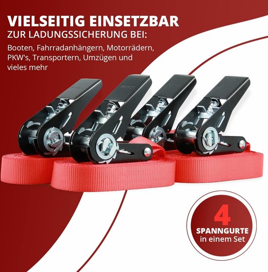 Sandax Set van 2 spanbanden met ratel (PU-gecoat), tweedelige ratelspanbanden bijv. voor vrachtwagens, breedte 35 mm, lengte 4 m, neon-geel, J-haak met zekering, sjorbanden volgens DIN EN 12195-2 tot