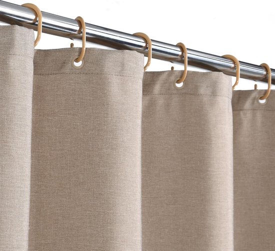 Douchegordijn in vlaslinnen, zware stof van 240 g/m², met haken, luxe hotelstijl, wasbaar, taupe, 150 x 200 cm