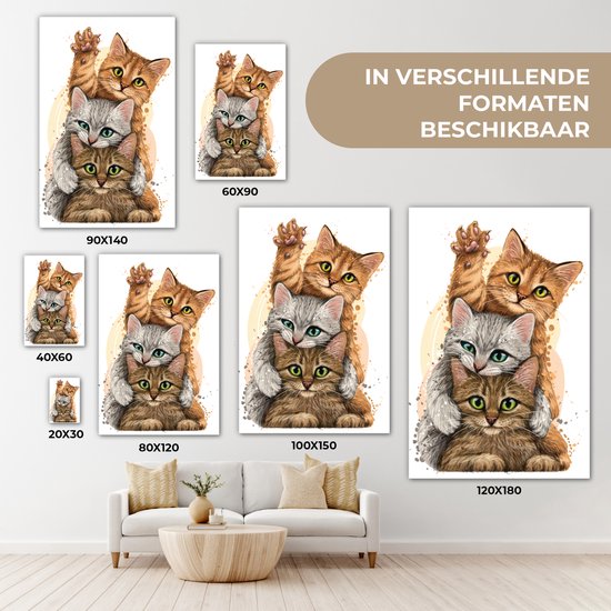 Toile - Illustration - Chatons - Chats - Animaux - Dessin - Peinture sur toile - 40x60 cm - Décoration de chambre