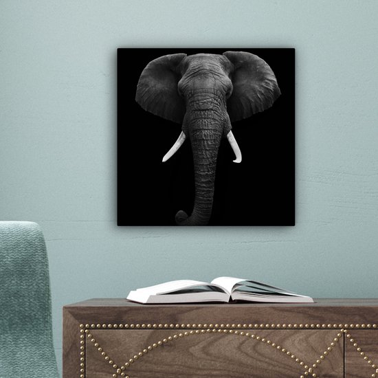 Canvas - Dieren - Olifant - Zwart - Wit - Muurdecoratie - 20x20 cm - Foto op canvas - Canvas schilderijen woonkamer