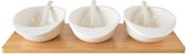 Snackkommen met Lepels Porselein Wit op Dienblad WHITELINE 32 cm 7 delig - Snackkom - Dipschalen - Set - Kleine Komen voor Dipsauzen en Snacks