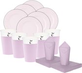 Givi Italia Feest/verjaardag gebaksbordjes/bekertjes/servetten set - 16 personen - lavendel paars - papier/karton