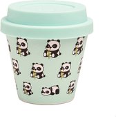 Quy Cup - 90ml Ecologische Reis Beker - Espressobeker “Il Panda” met blauw Siliconen deksel 7x7x7cm