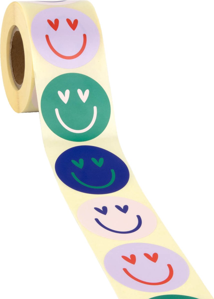 Cadeau stickers - 500 stuks - 'Smiley' assorti 50mm - Stickers volwassenen - Sluitstickers - Sluitzegel - Ronde stickers op rol