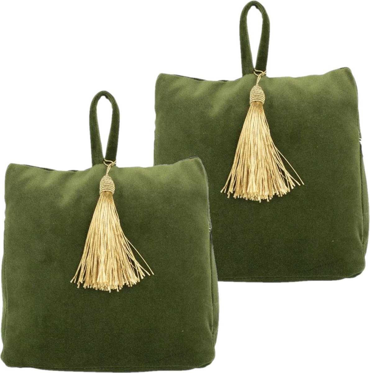 Mars & More Deurstopper - 3x stuks - fluweel - groen kleurig - 17 x 10 x 18 cm - voor binnen deuren