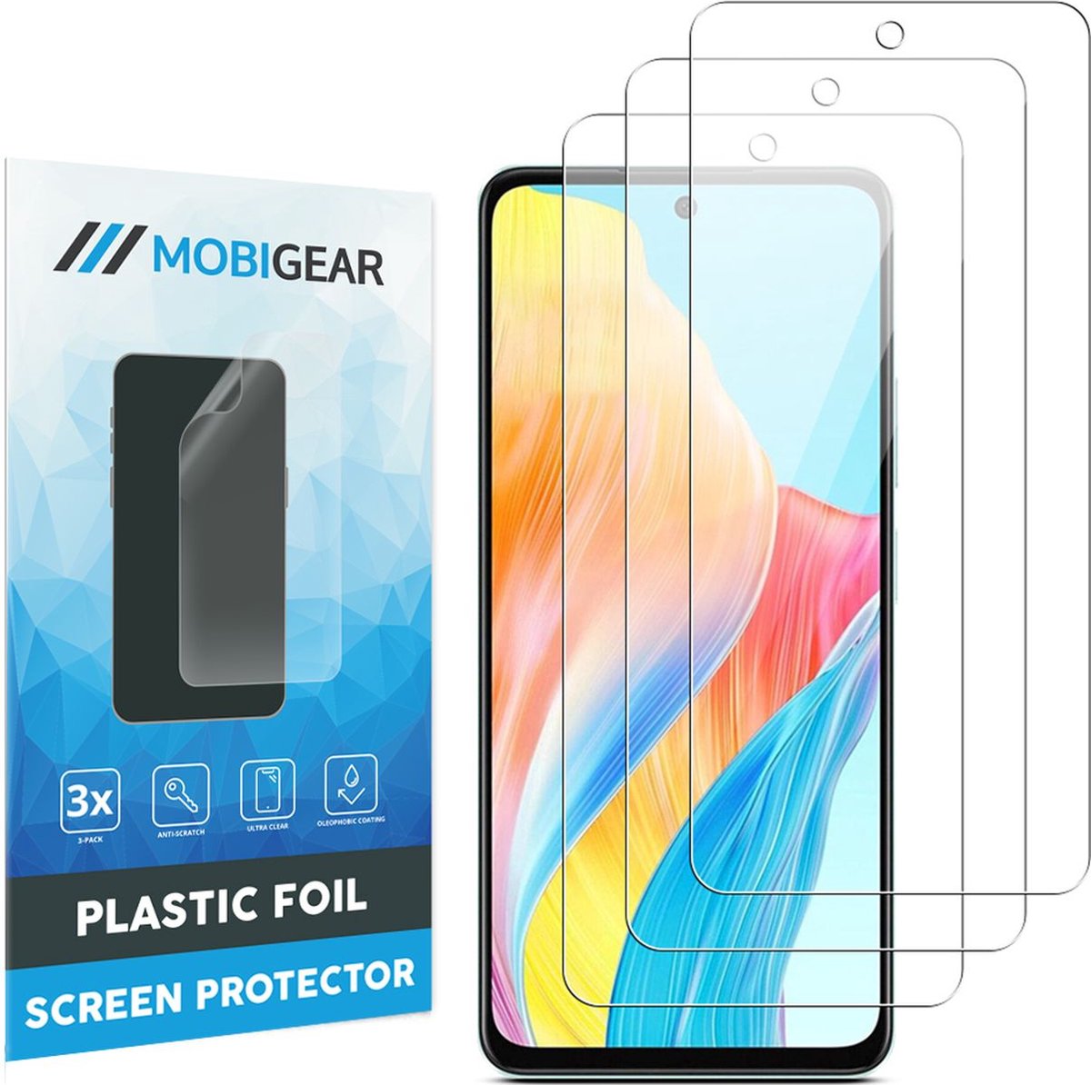Mobigear Screenprotector geschikt voor OPPO A58 4G | Mobigear Screenprotector Folie - Case Friendly (3-Pack)