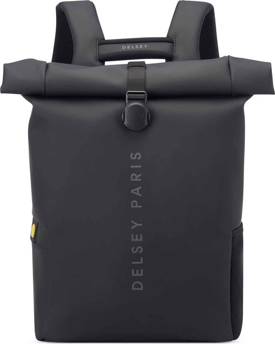 DELSEY Turenne Soft Rolltop Rugzak – 15,6 Inch Laptopvak – 26L – RFID Blokkering – Gerecycled PU – Black