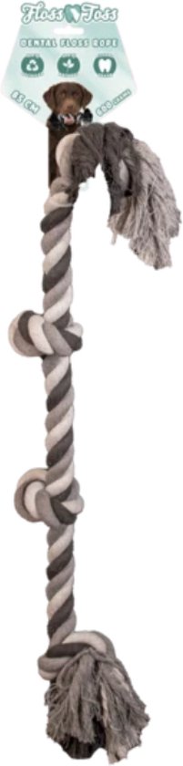 Floss Toss flostouw – zeer stevig en veilig hondenspeelgoed – hondentouw van gerecycled katoen – grijs trektouw – 85cm – 600g – 4 knopen
