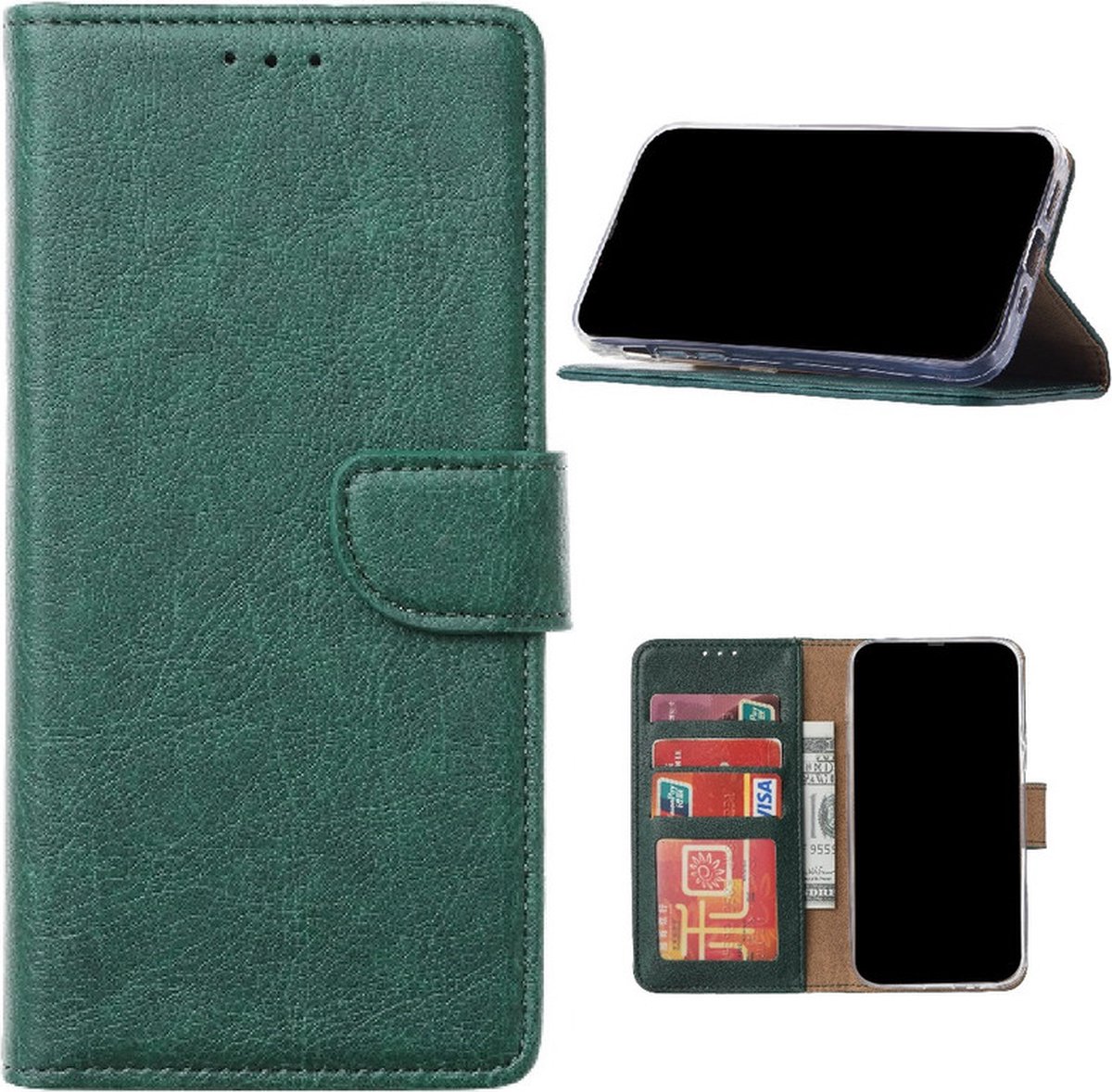 Bookcase Telefoonhoesje Geschikt voor Samsung Galaxy A10 - Hoesje - Ruimte voor 3 pasjes - Magneetlipje - Portemonnee - FuturiQ - Donkergroen