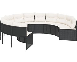 vidaXL - Tuinbank - met - kussens - rond - poly - rattan - zwart