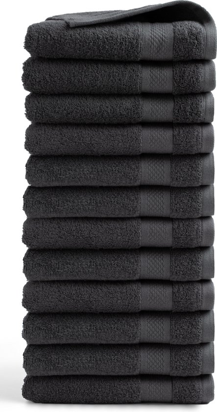 DoubleDry Handdoeken Set 50 x 100 cm - 12 stuks - 100% zacht katoen 500 g/m2 - 12x Antraciet
