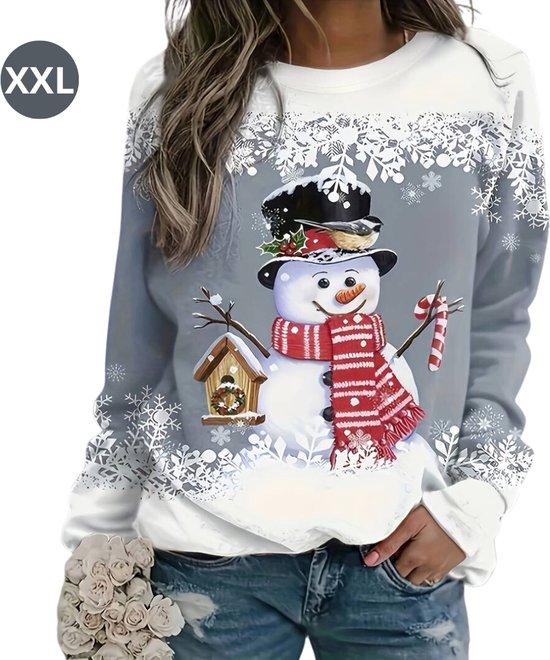 Nivard Kersttrui - Dames - Foute Kersttrui - Christmas Sweater - Kerst Sweater - Christmas Jumper - Pyjama - Pullover - Sneeuwpop - Grijs - Maat XXL