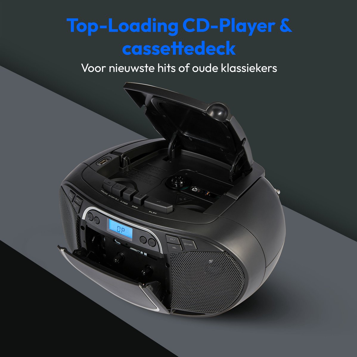 MEDION E66476 Stereo Sound Systeem (Boombox, CD-speler, MP3, cassette, draagbare cassettespeler voor kinderen, FM-radio, AUX, hoofdtelefoon, netstroom & batterij), zwart thumbnail 3