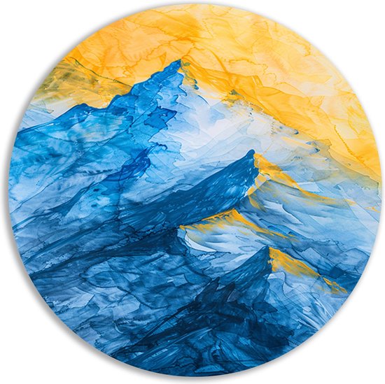 Bergen schilderij - Landschap wandschalen - Wandbord Lucht - Klassieke schilderijen - Wanddecoratie rond - Slaapkamer wanddecoratie muurcirkel aluminium 80x80 cm
