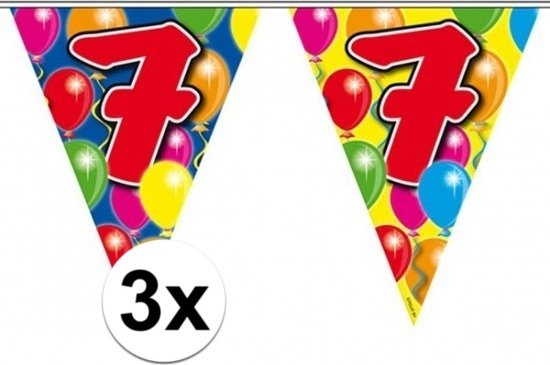 3x lignes / drapeaux / guirlandes de drapeau de décoration d'âge 7 ans thème 10 mètres