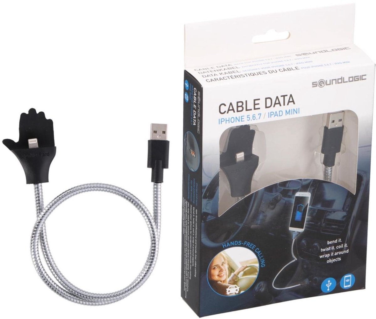 Soundlogic Oplaadkabel met Wikkelbeugel - Flexibel en Handsfree - 55 cm - Grijs/Zwart