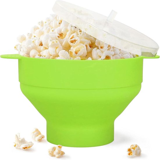 Foto: Grote siliconen magnetron popcorn popper bowl met deksel voor thuis groen popcorn bowl