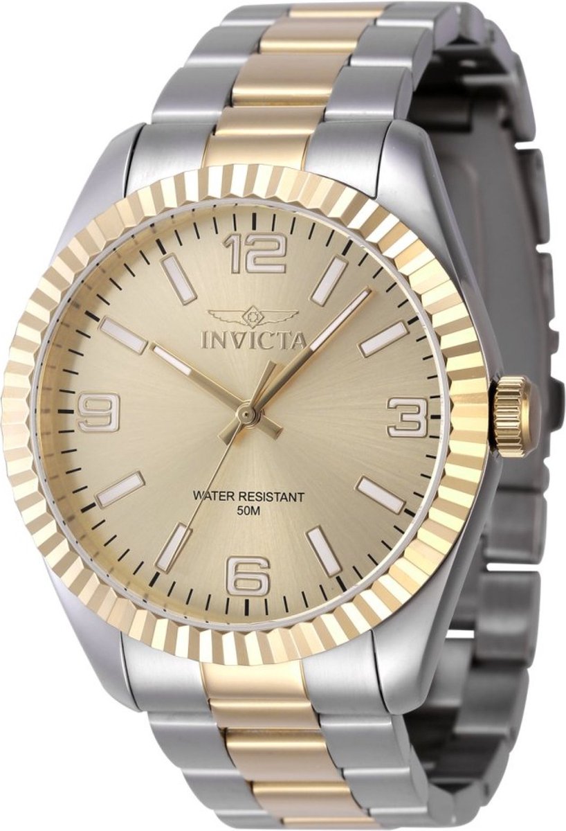 Invicta Specialty 47457 Heren Horloge - Waterdicht - Analoog - Quartz Uurwerk - Roestvrij Staal met gouden Wijzerplaat - 43mm
