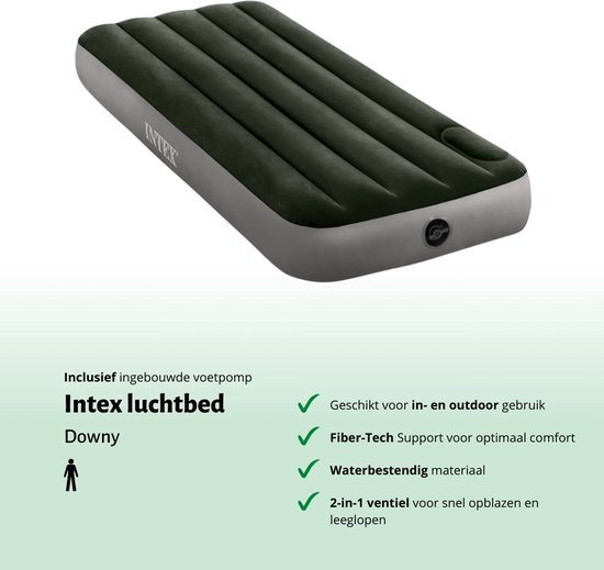 Intex Luchtbed - 1-Persoons - 76 x 191 x 25 cm - Groen - Inclusief Hoeslaken - Kussen - Kussenbeschermer en Reparatieset van Intex — afbeelding 5