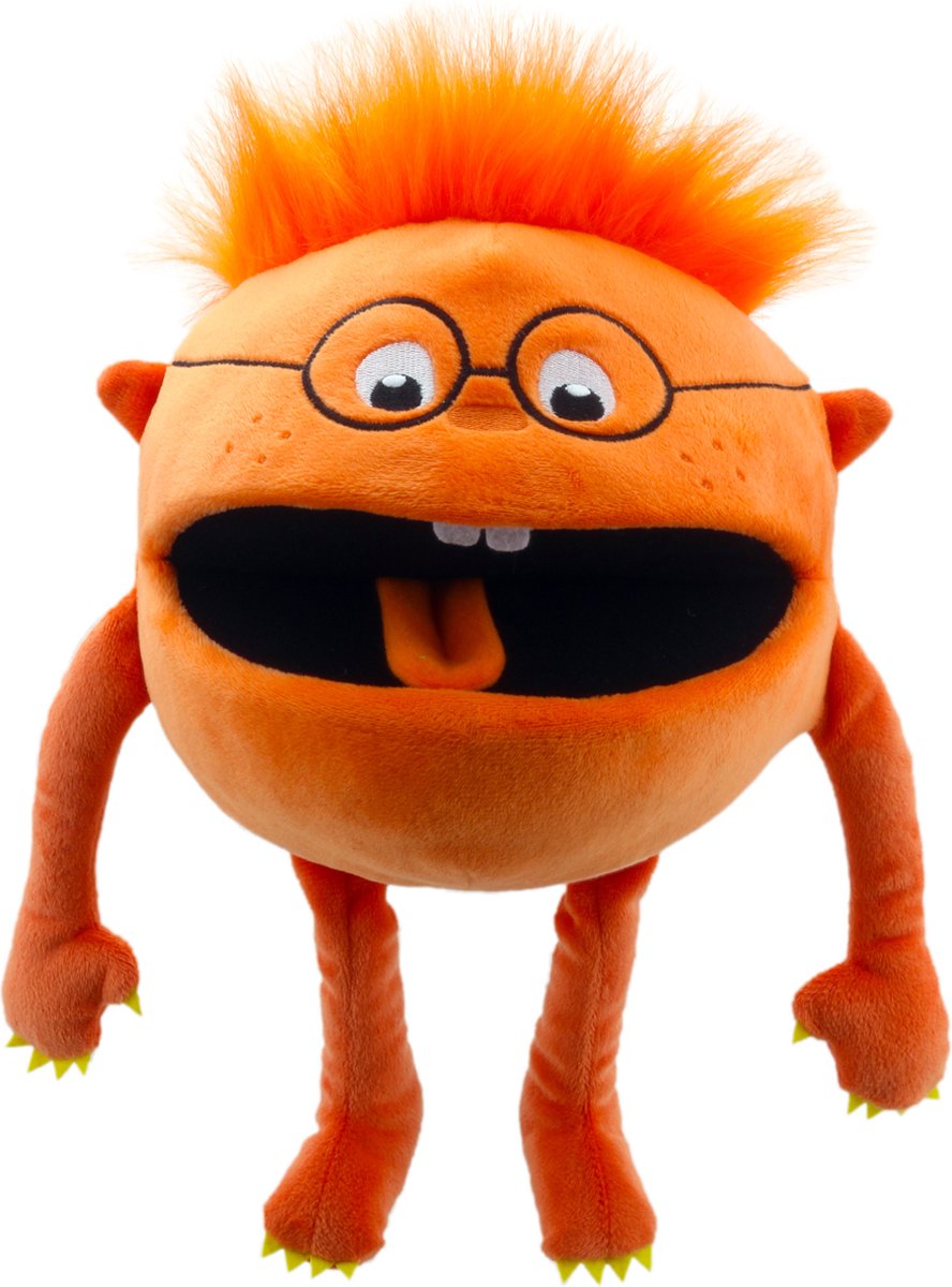 Living Puppet by Monnikendam.nl Handpop Baby Monster Orange met bril 35cm pluche