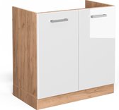 Vicco Meuble vasque R- Line, Wit brillant/Chêne doré puissant, WB 80 cm Marbre