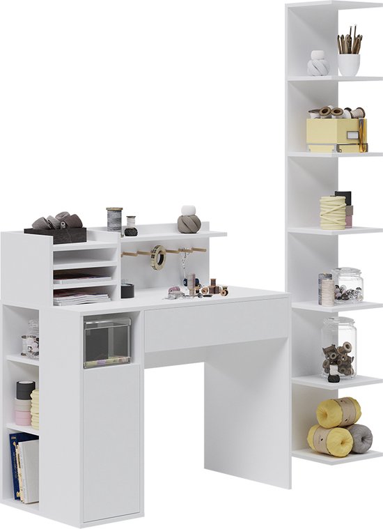 Bureau Vicco , Wit, 2 parties, avec étagère