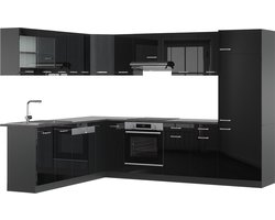 Vicco R-Line Hoekkeuken – 287 x 46 cm zonder werkblad Hoogglans zwart/antraciet