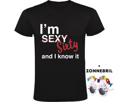 60 jaar Heren T-shirt - I am Sexy Sixty and i know it - 60e verjaardag - zestig jaar - Shirt - tshirt - met Zonnebril