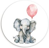 WallCircle® Wandcirkel 120x120 cm - Muurcirkel Olifant - Baby dier - Roze ballon - Muurdecoratie babykamer - Wanddecoratie kinderkamer - Kamer decoratie voor jongens en meisjes - Baby accessoires - Ronde schilderijen