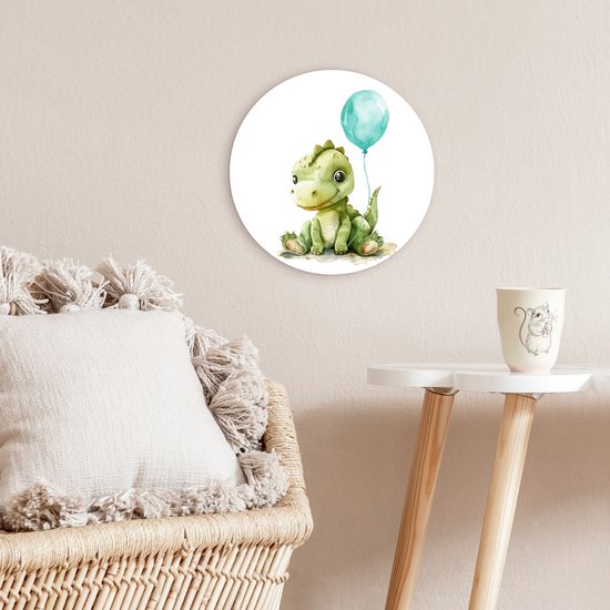 WallCircle® Wandcirkel 30x30 cm - Muurcirkel Draak - Baby dier - Blauwe ballon - Muurdecoratie babykamer - Wanddecoratie kinderkamer - Kamer decoratie voor jongens en meisjes - Baby accessoires - Ronde schilderijen