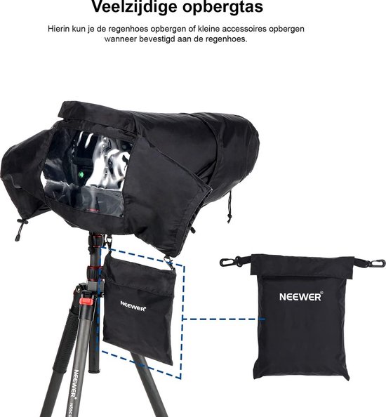 JJC Camera Regenhoes Nylon Regenjas voor Canon Sony Nikon Camera & Lenzen ≤ 230 mm Lengte - Riem & Statief Monteerbaar, Ritskijkvenster, Anti-slip Lens Mouwen Zwart