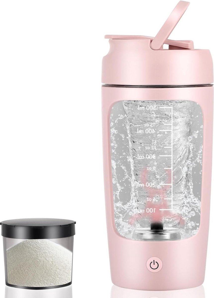 Goedkoopste Proteïneshake mixer 650 ml - USB oplaadbaar - geïntegreerde poederhouder - sport fitness - roze