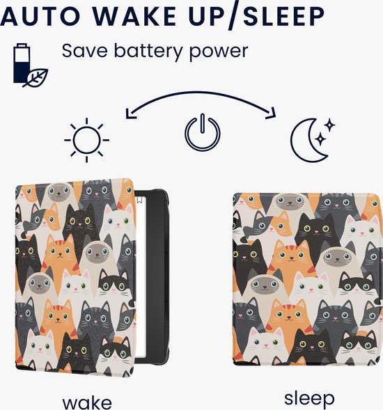kwmobile e-reader hoesje geschikt voor Pocketbook Era / Era Color hoes - E reader flip case met magnetische sluiting - Ereader cover - Katten design in oranje / zwart / wit van Merkloos — afbeelding 2