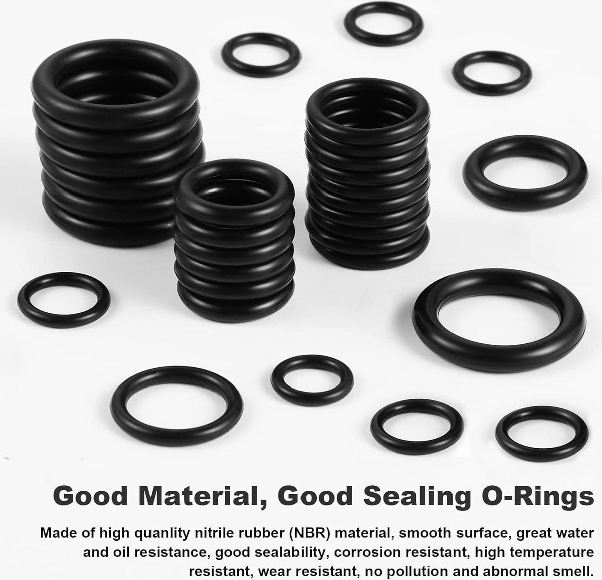 1200 stuks afdichtingsringen, O-ringassortiment, ronde rubberen afdichting, O-ringen, O-ringenset, isolerende rubberen ringen, afdichtringen, set voor sanitair gas, auto's